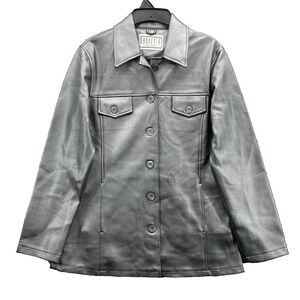 BB Dakota Pret a Porter  Vegan Leather Jacket Women's Medium Metallic Silver Y2k
